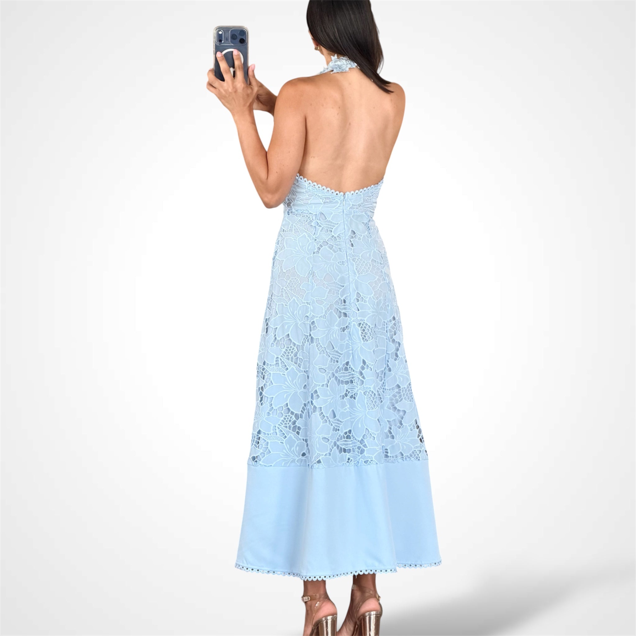 High Neck Lace Midi Dress-3