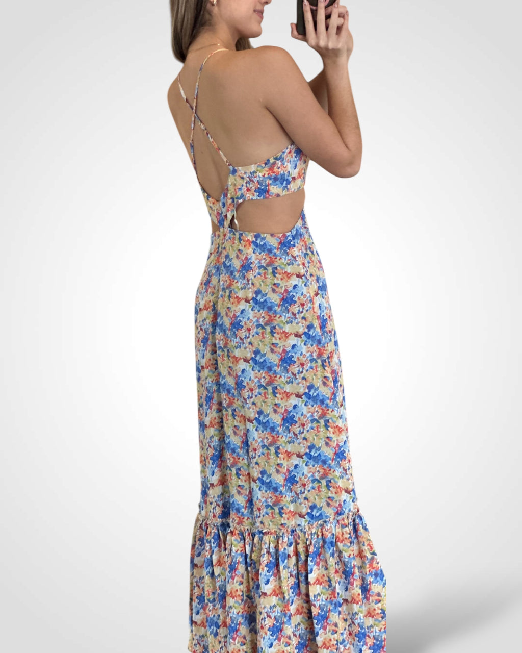 Cutout Print Midi Dress