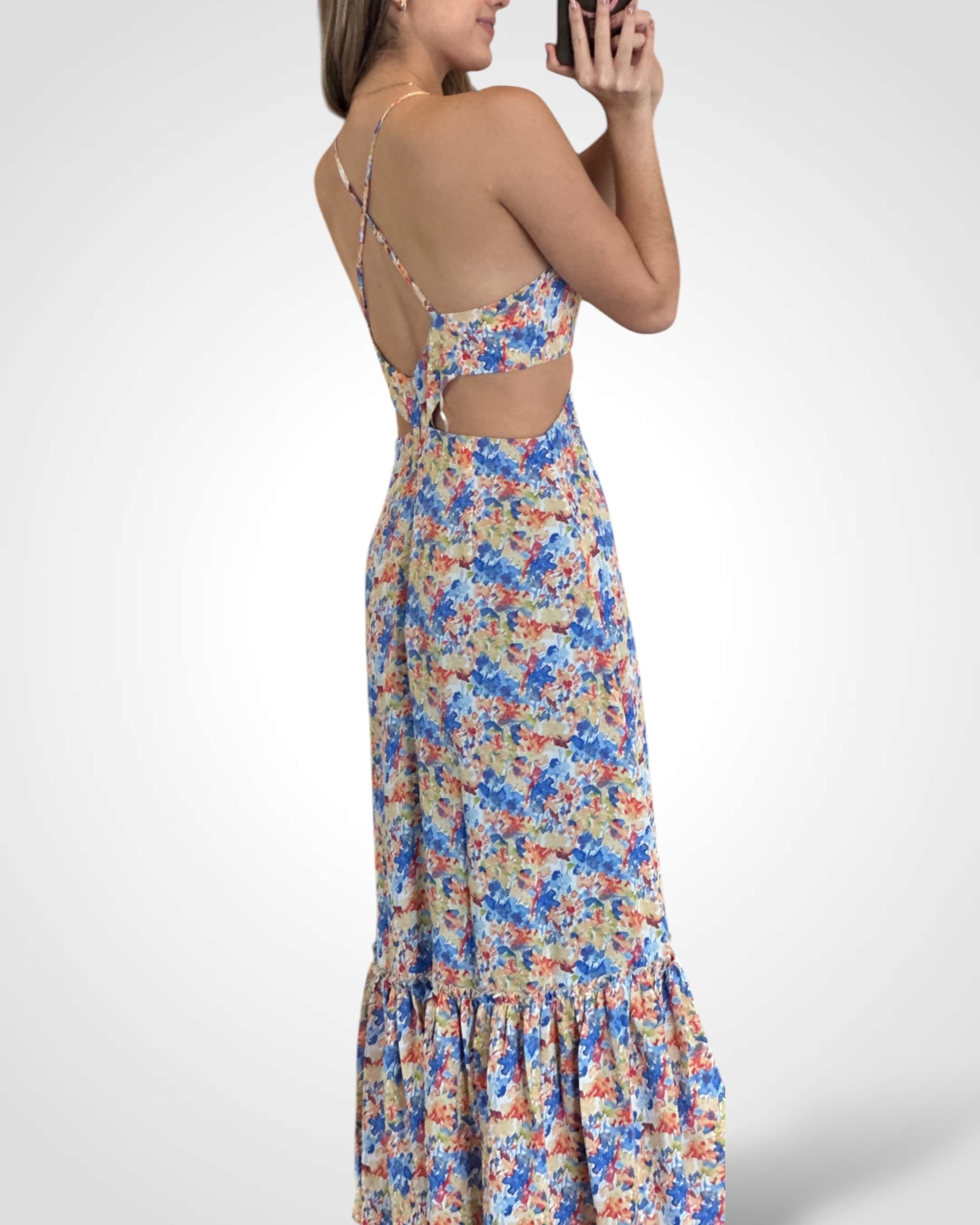 Cutout Print Midi Dress