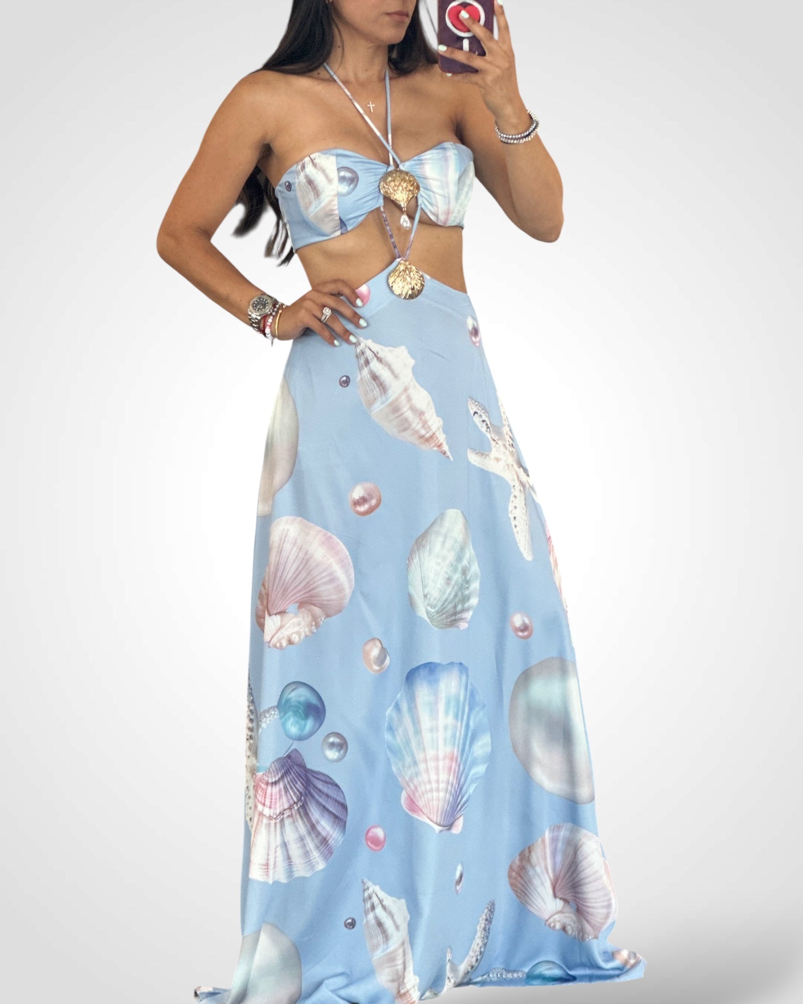 SJQ-BLUE SHELL MAXI DRESS