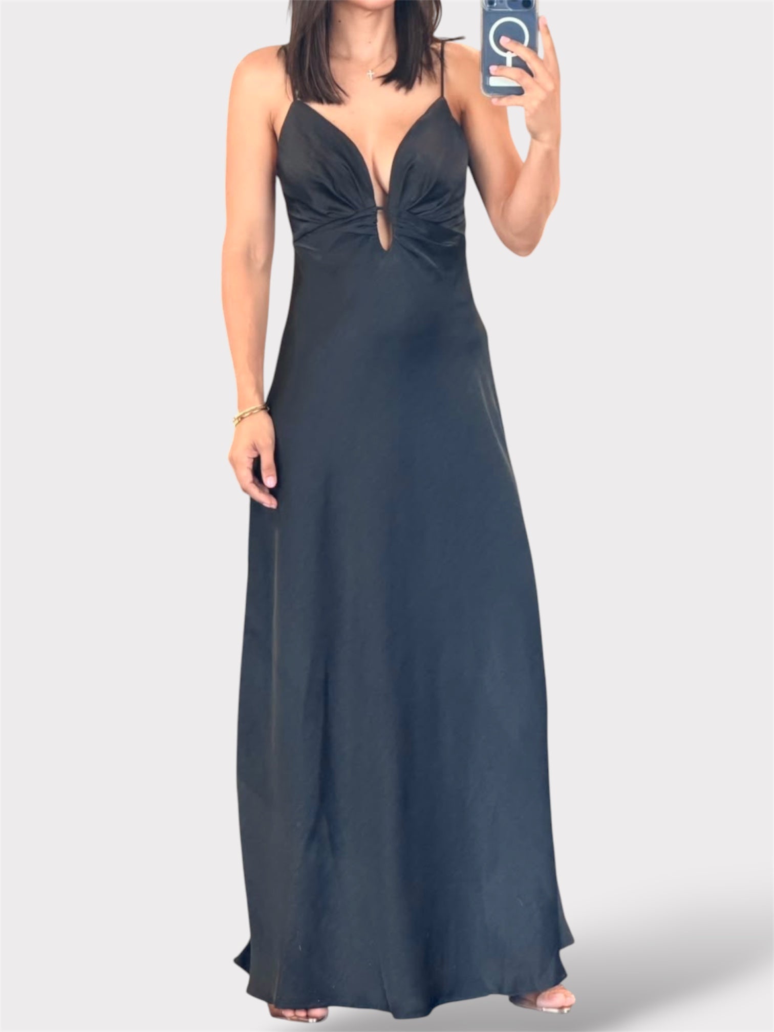 Satin Bias Black Dress