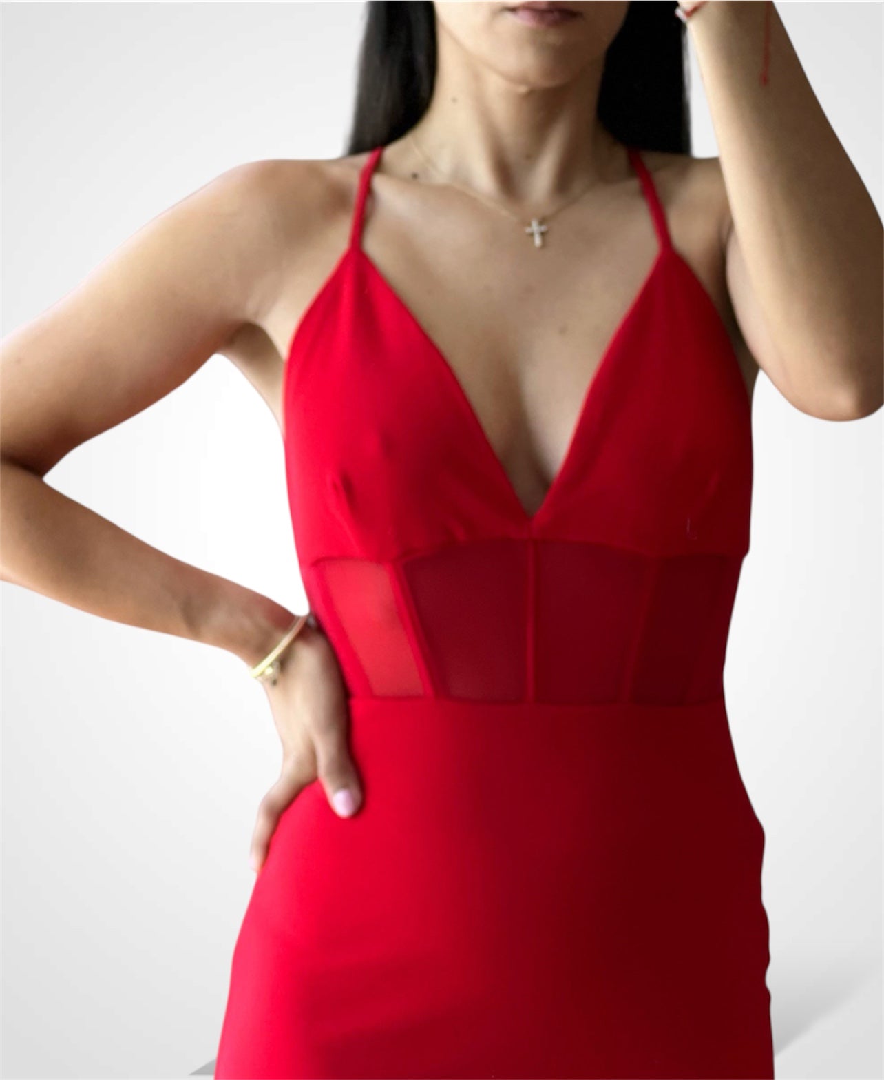 SIMPLICITY MESH INSERT GOWN