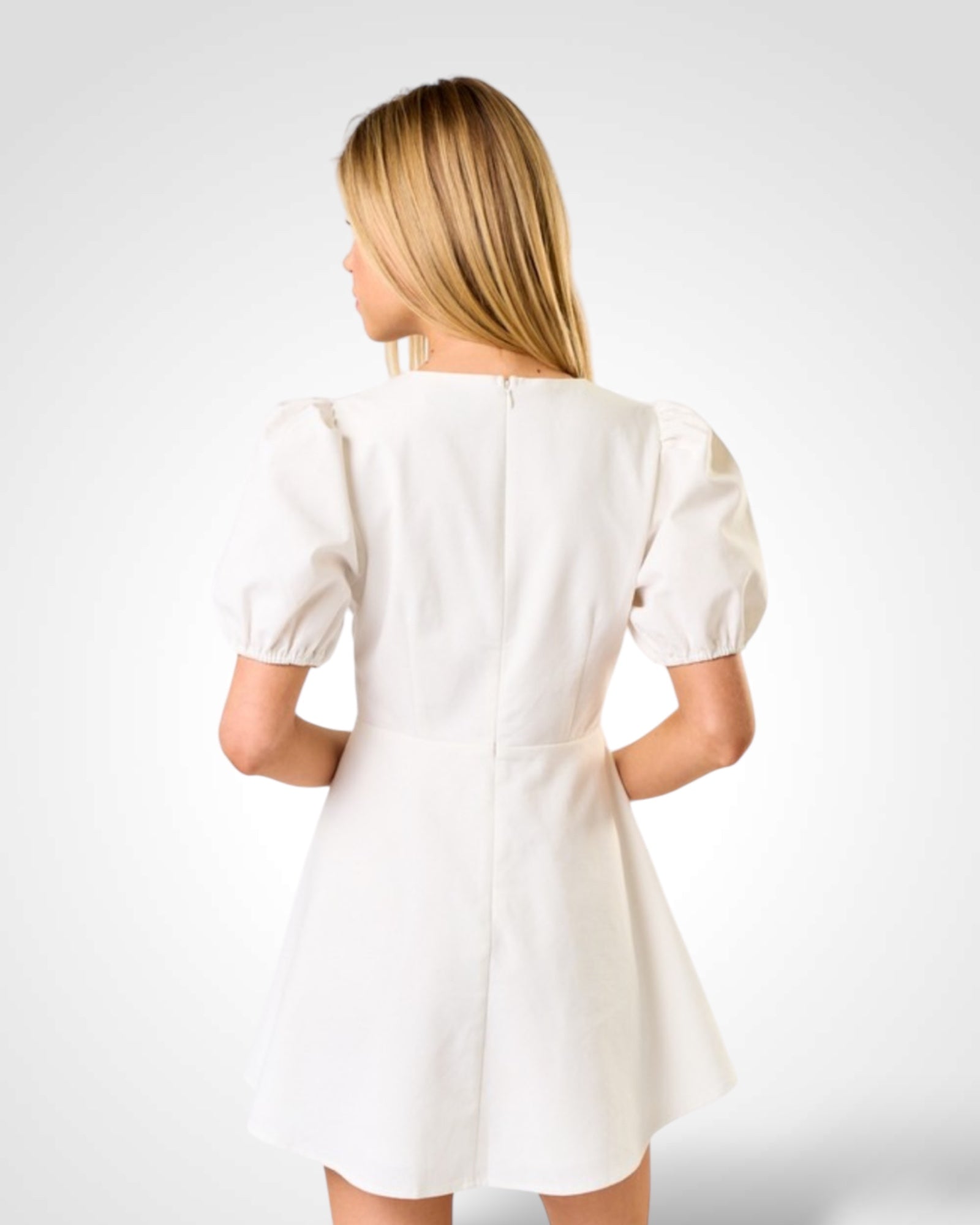 EMBROIDERED PUFF SLEEVE DRESS