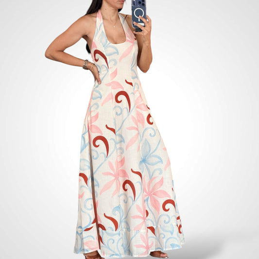 Halter Abstract Midi Dress