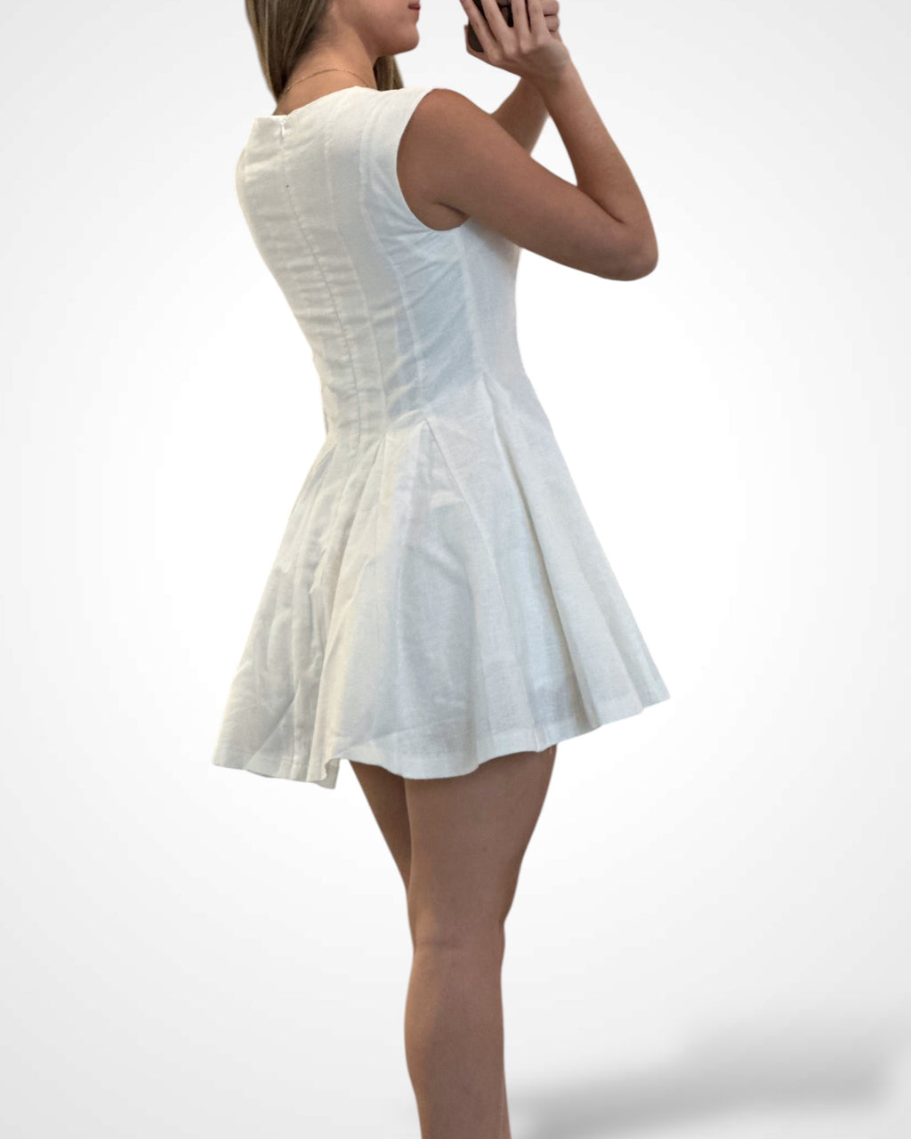 LINEN RIBBON-SHAPED BUTTON DECO MINI DRESS