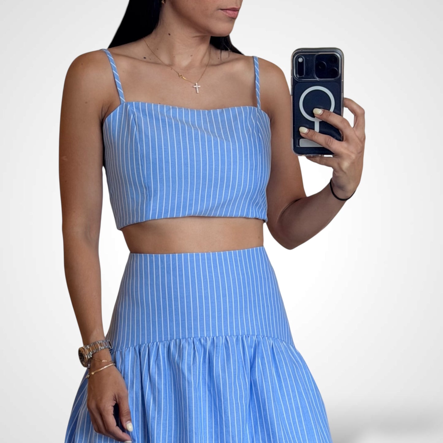 Stripe Crop Top with Flared Maxi Skirt