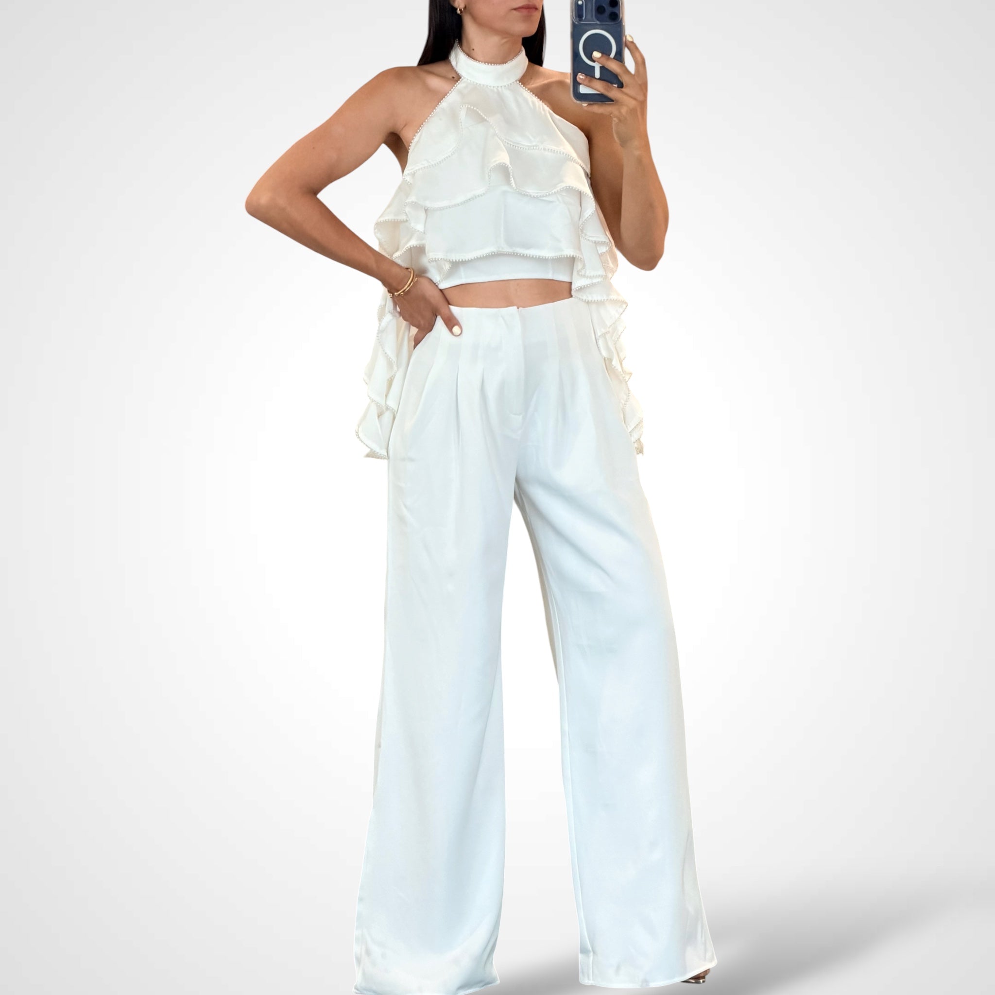 LUXE CREPE BEADS EDGE TRIM RUFFLED TOP & PANTS SET-1