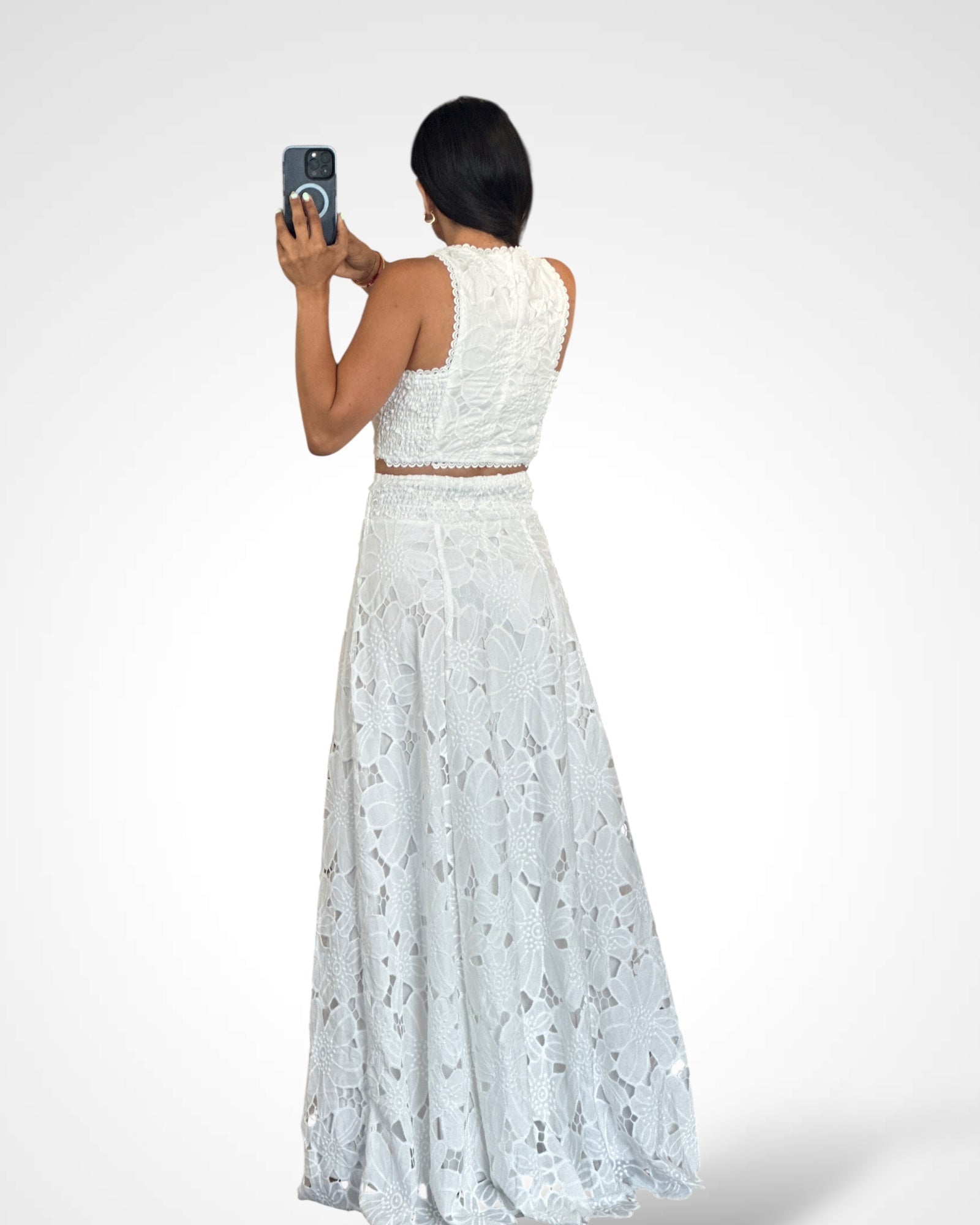 SJQ-EYELET MAXI BOHO SKIRT AND TOP SET