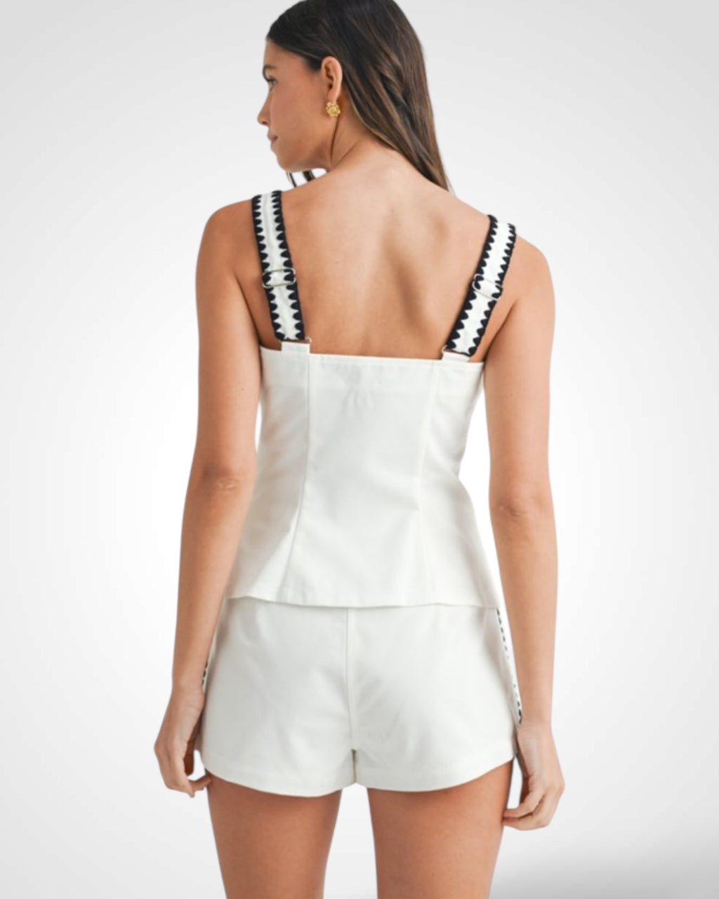 SJQ-Embroidered Square Neck Top And Shorts Set