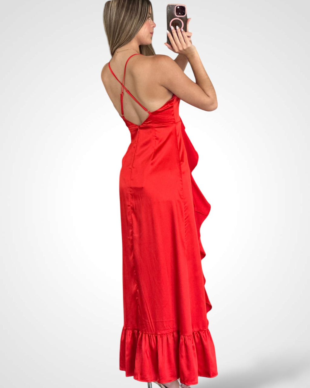 Satin Ruffle Maxi Dress