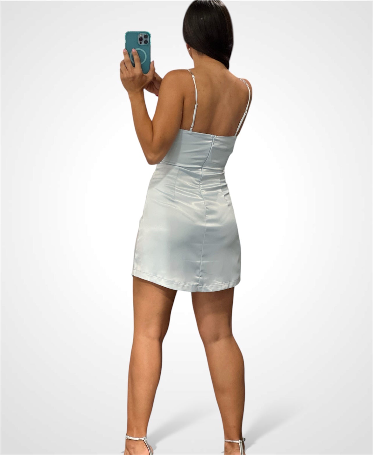 SATIN BOW DETAIL LINED MINI DRESS