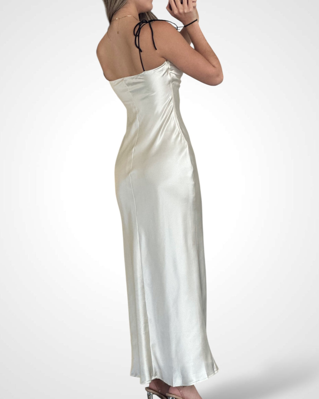 TIED SHOULDER STRAPS SATIN MAXI DRESS