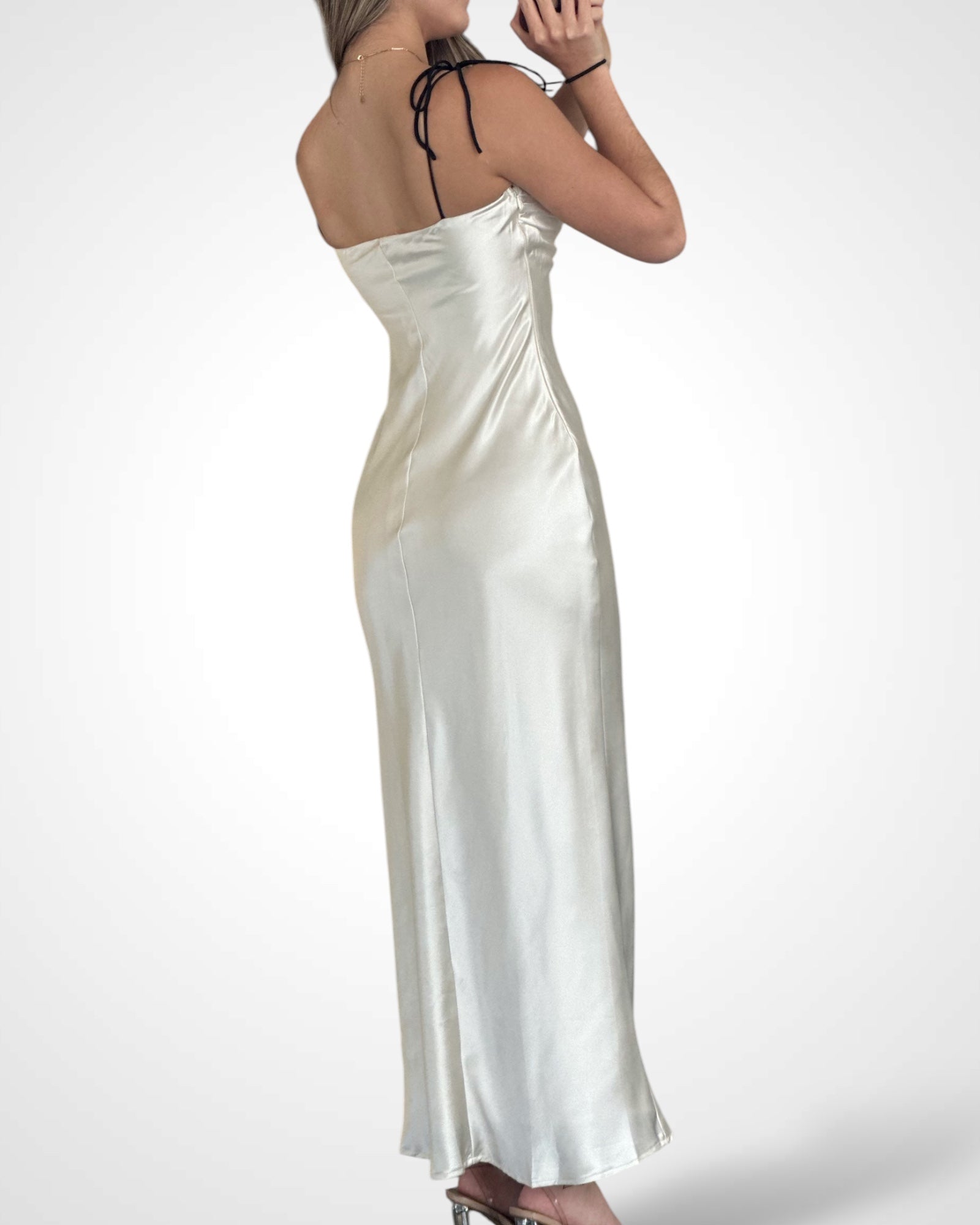 TIED SHOULDER STRAPS SATIN MAXI DRESS