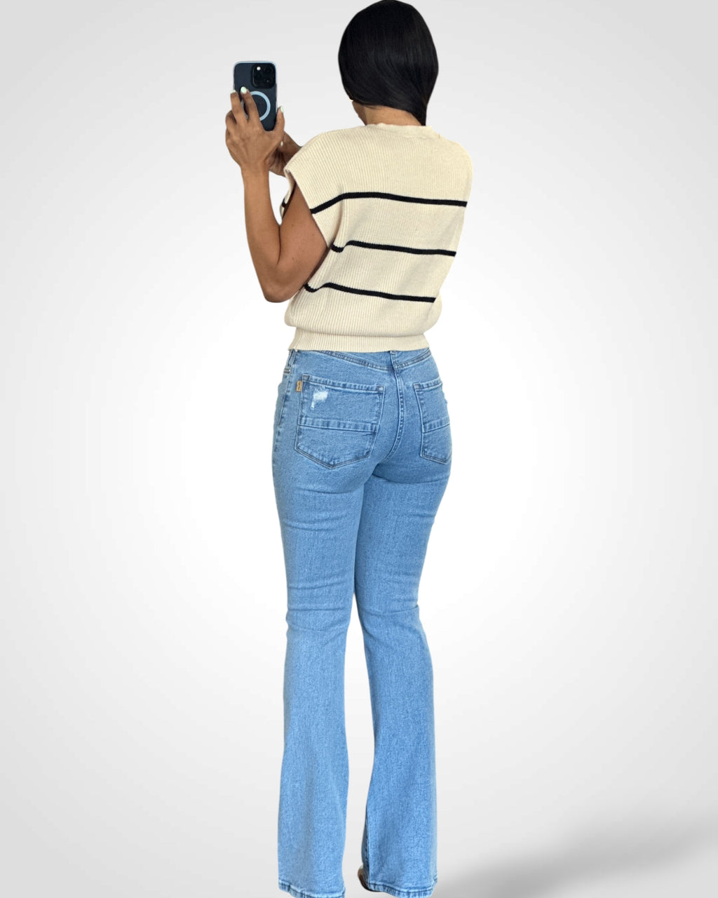 Cream Stripe Knit Vest