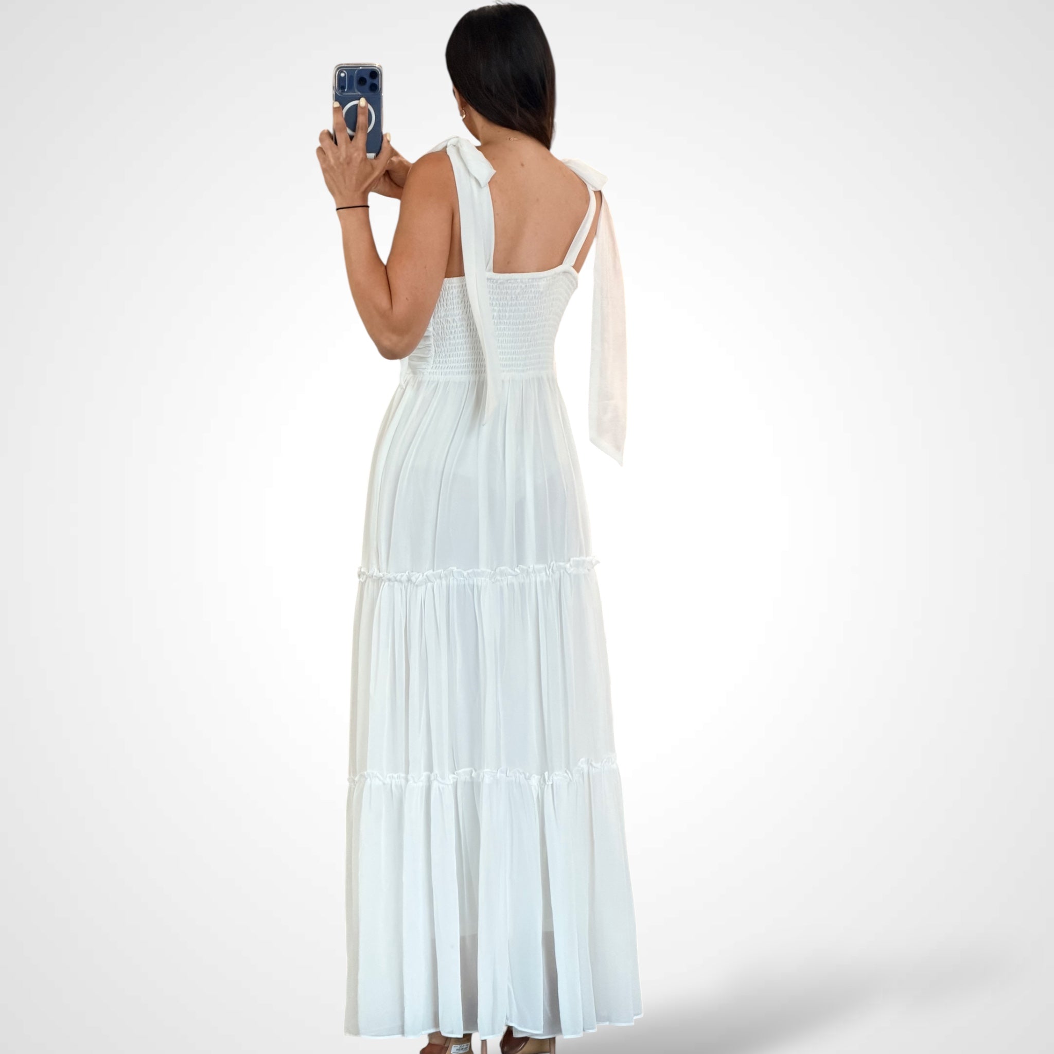 Sleeveless Smock Back Tiered Maxi Dress•-3