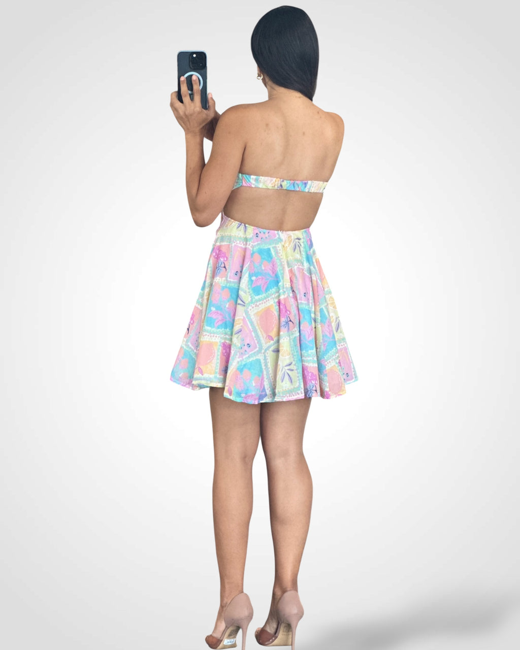 SJQ-Pastel Fruit Tile Open Back Band Mini Dress