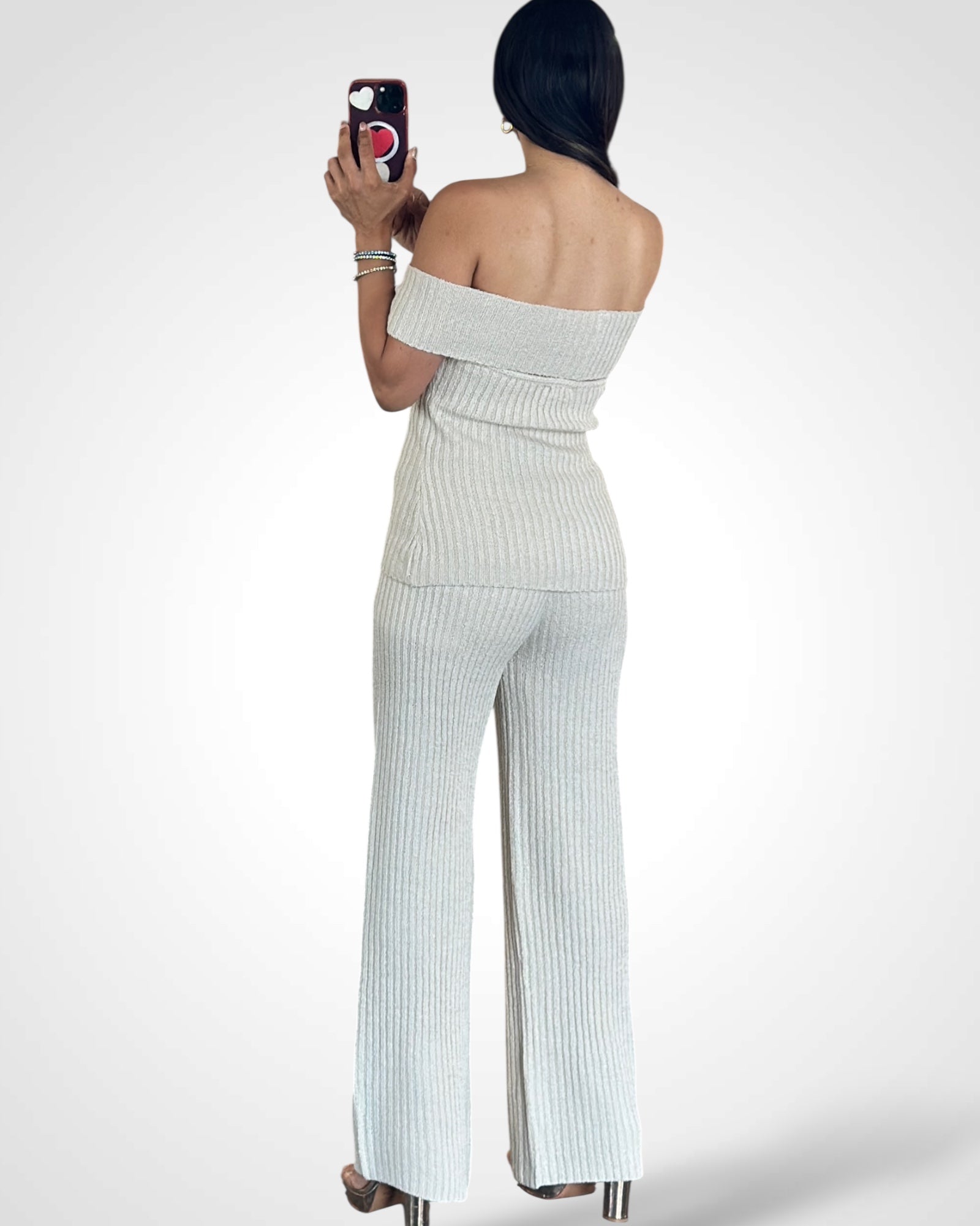 OFF SHOULDER SWEATER TOP WITH LONG PANTS