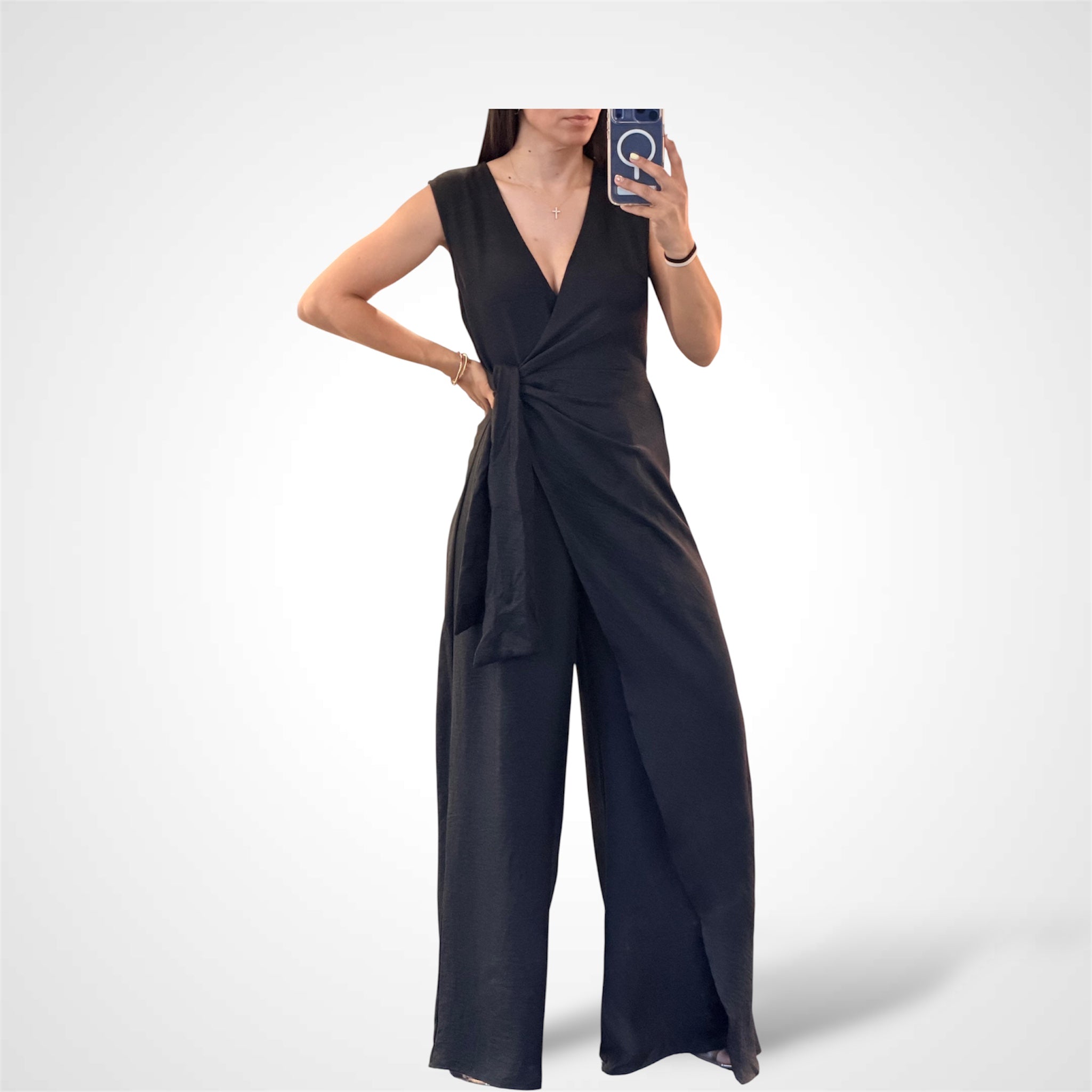 Black Loose Fit Flare-Leg Jumpsuit-1