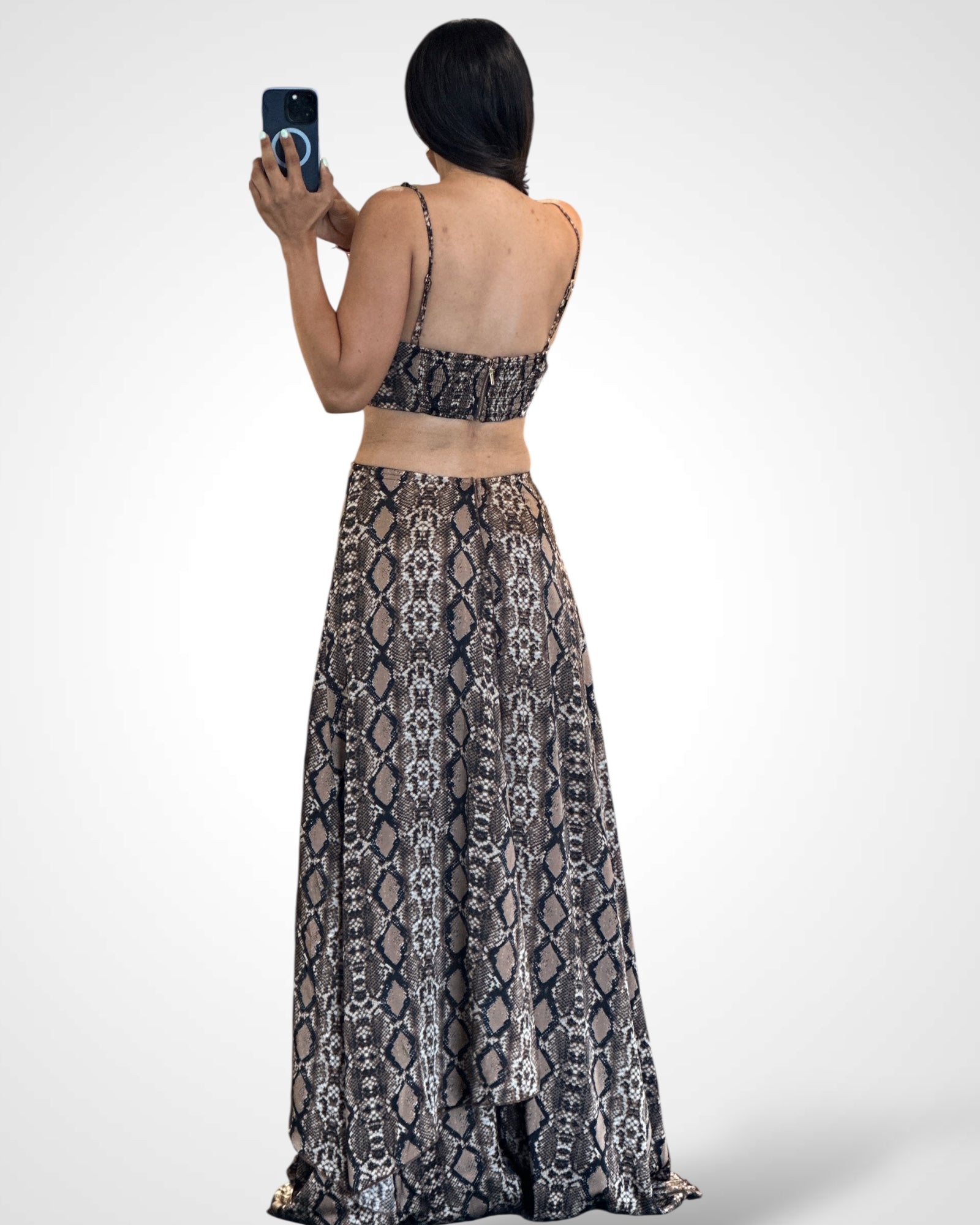 SJQ-Wood Bead Python Cutout Maxi Dress