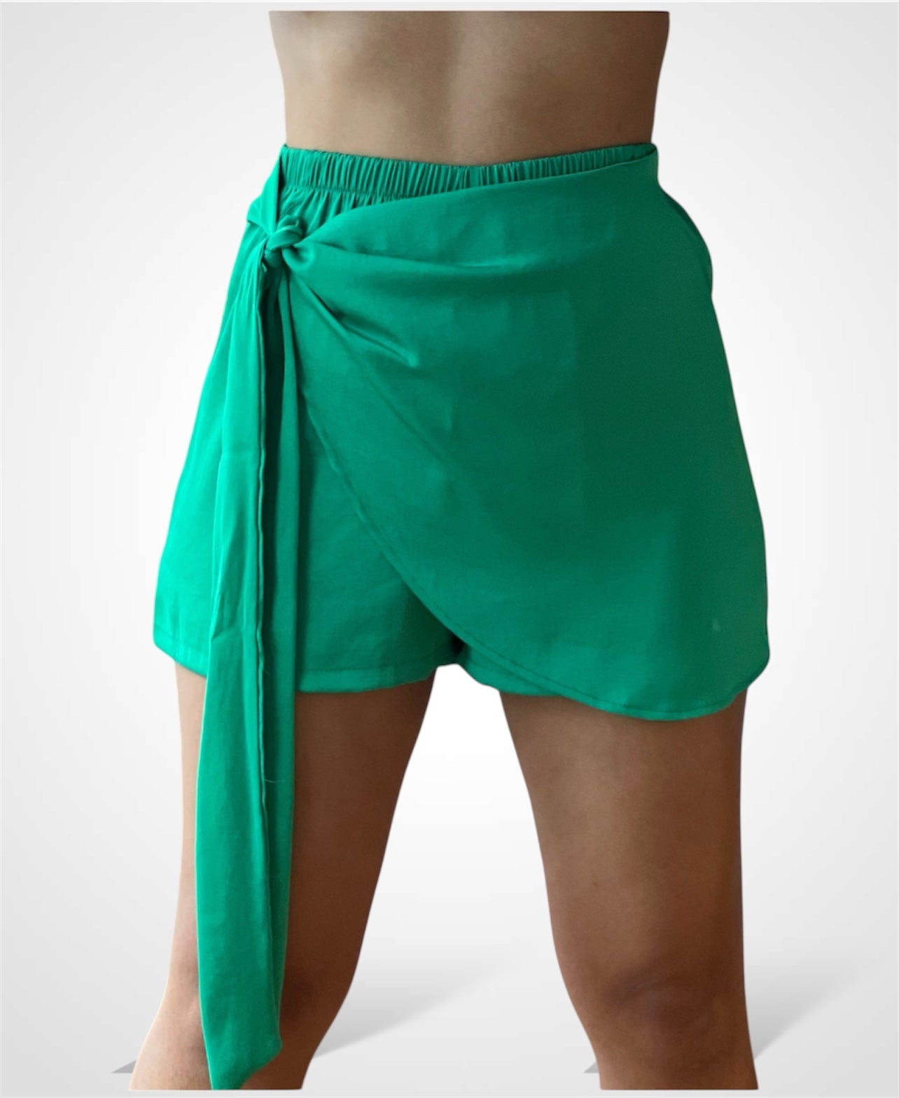 Washed Poly Silk Side Tie Skort Shorts-1