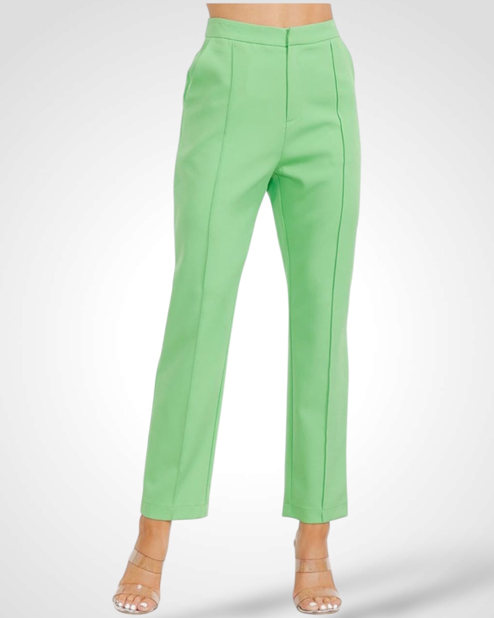 GREEN BUTTON CLOSURE FRONT POCKETS WIDE LEG PANTS•