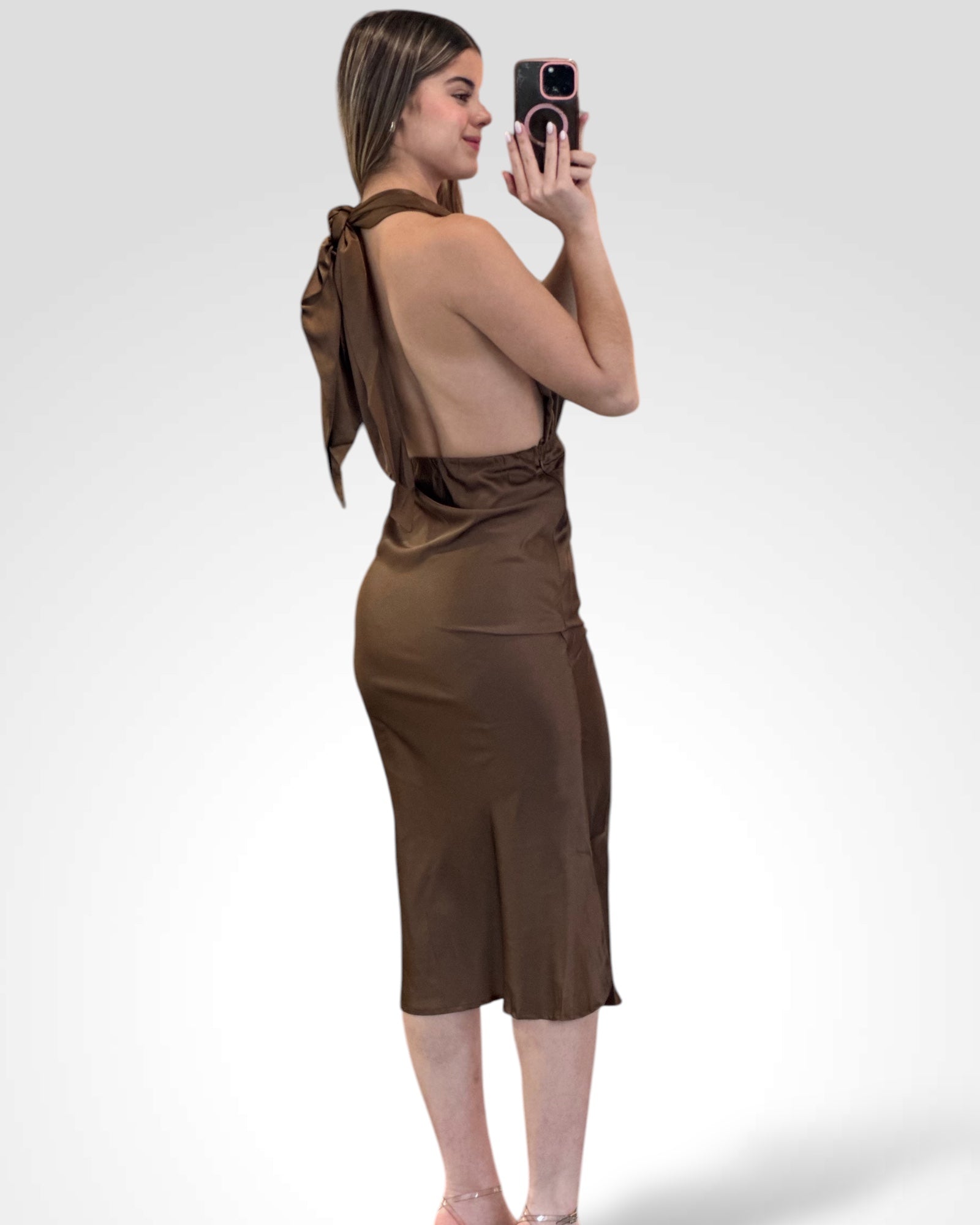 HALTER RIBBON BACK DRESS