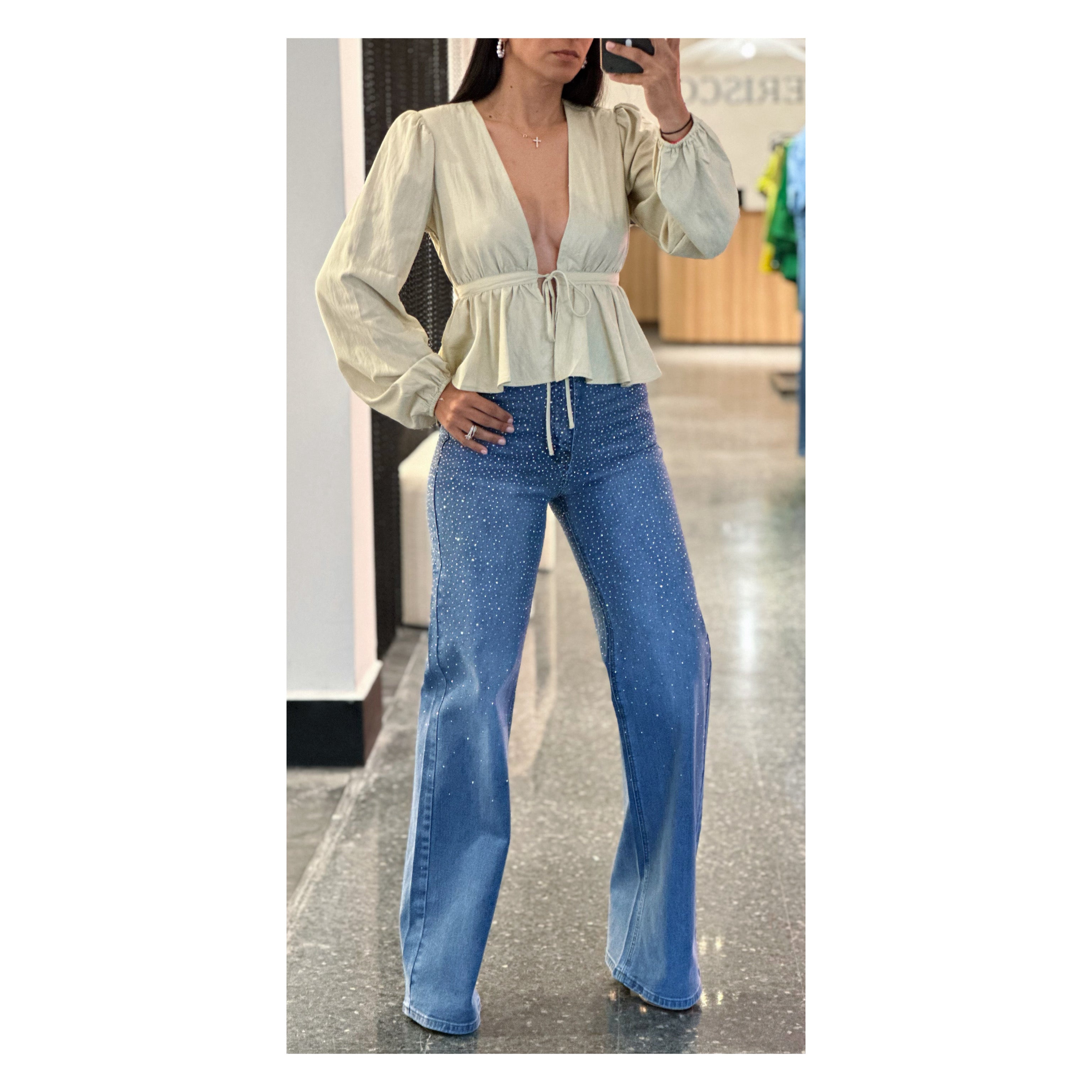 Sage Long Sleeve Tie Top•-2