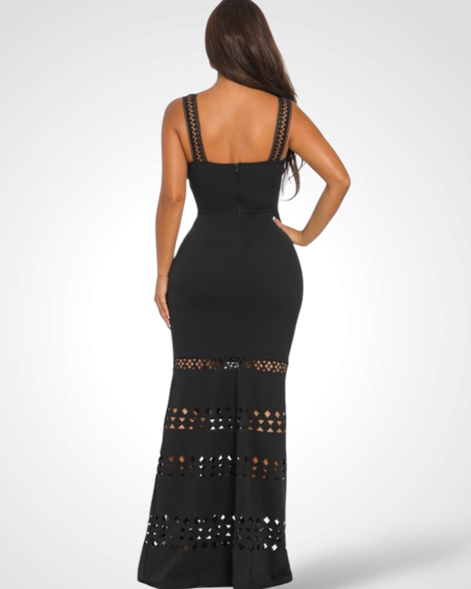 V-NECK SLEEVELESS SEMI-HOLLOW MERMAID SOLID DRESS