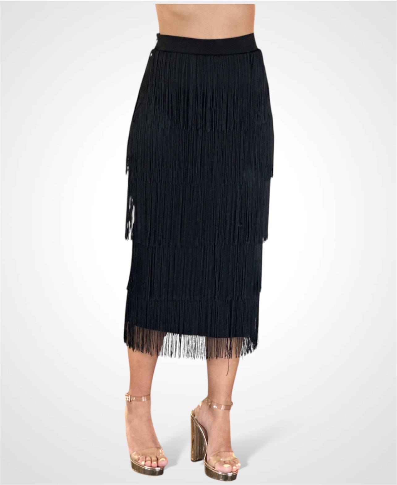 Fringes Black Midi Skirt-1