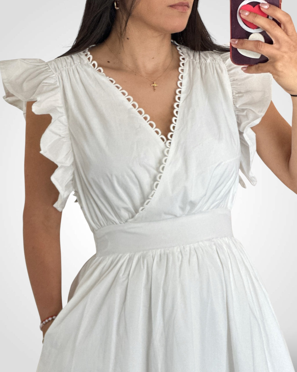 POPLIN SCALLOPED TRIM SURPLUS MIDI DRESS