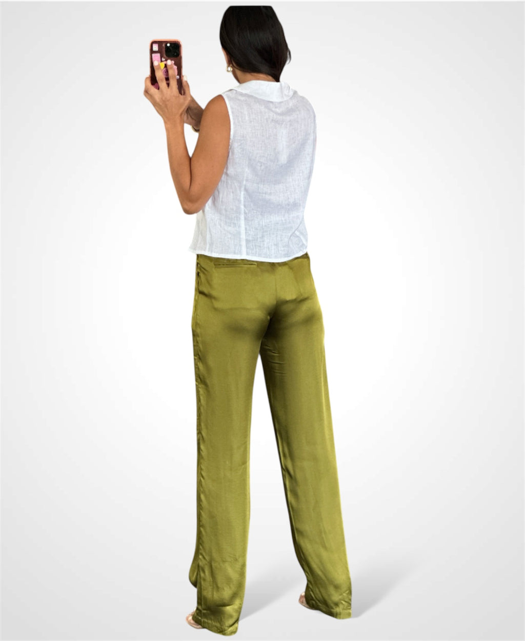 PLEATED POCKET DETAIL STRAIGHT SATIN PANTS