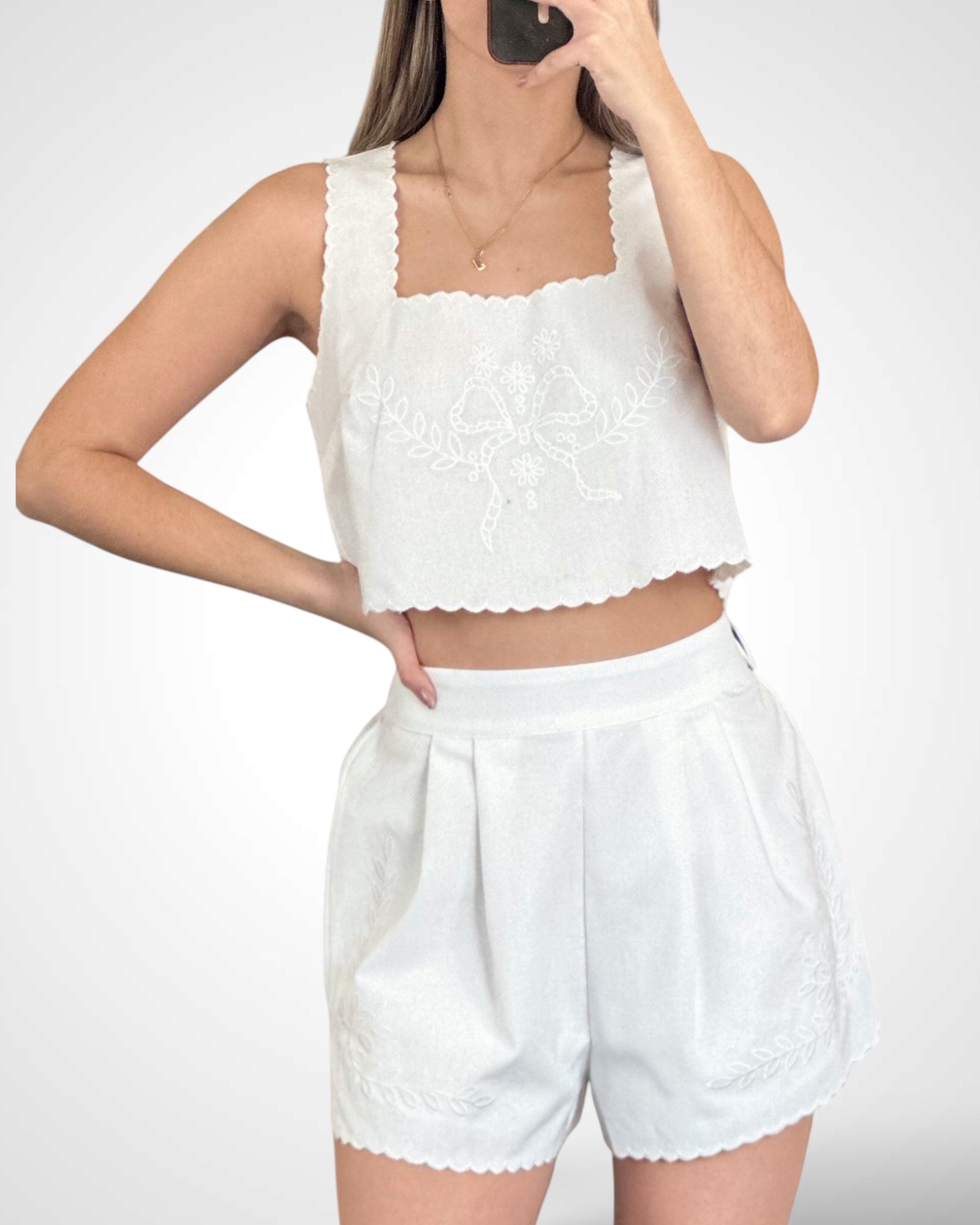 EMBROIDERED CROP TOP AND SHORTS SET-1