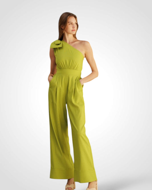 Bow Shoulder Wide Leg Jumpsuit