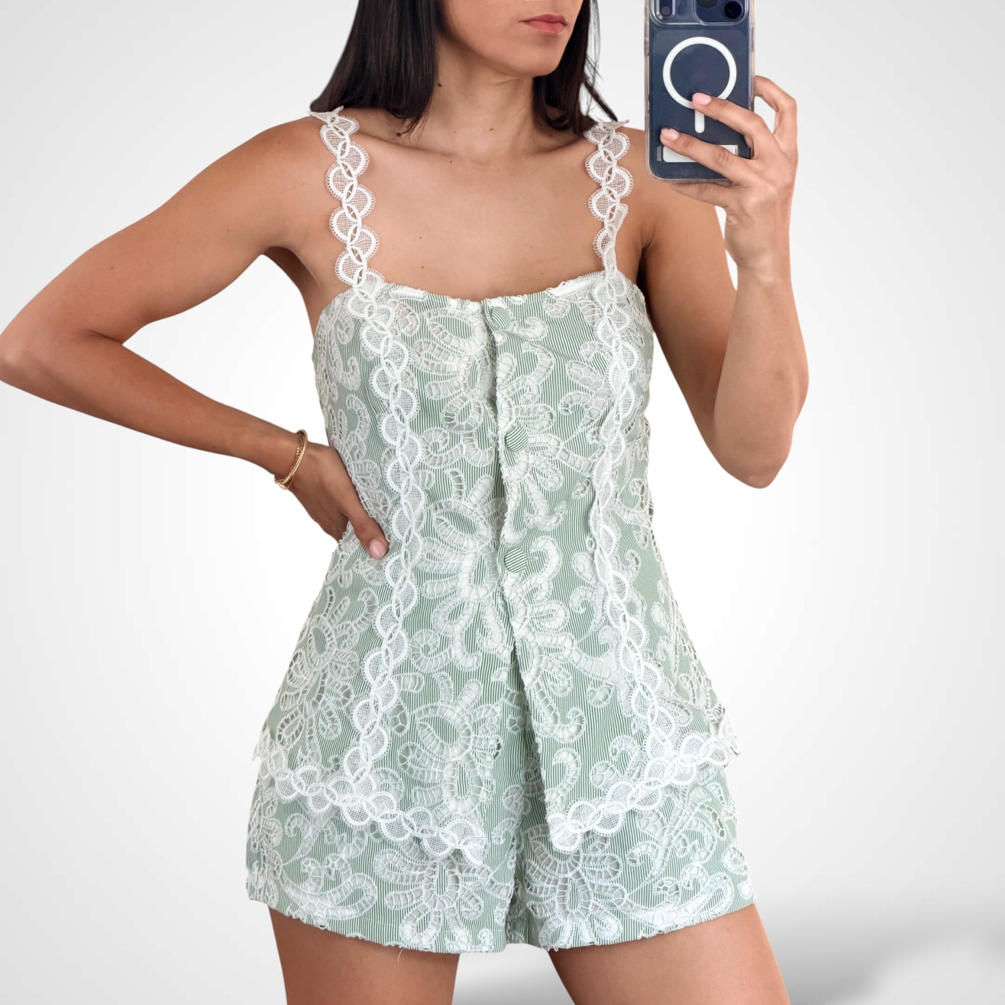 STRIPE EYELET LACE TOP AND SHORTS SET•-2