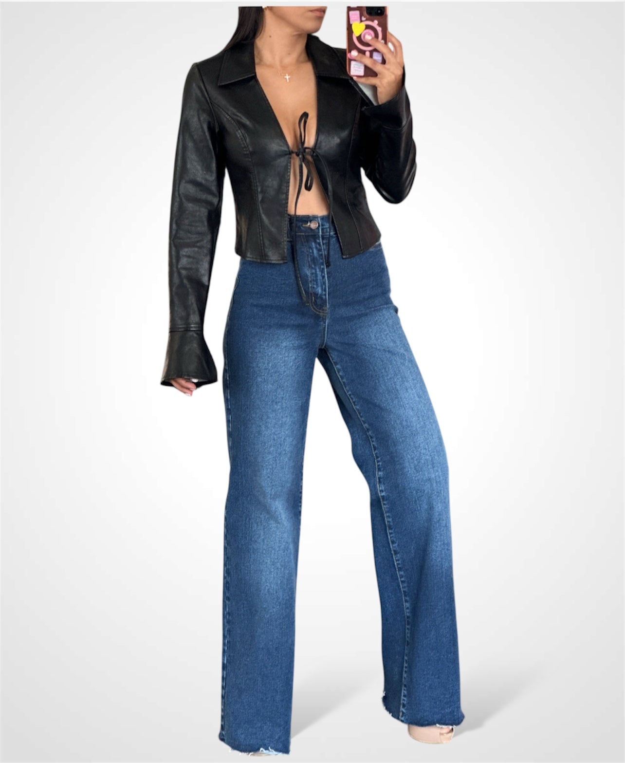 Black Pu Collar Top