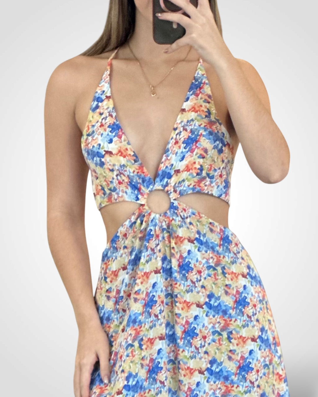 Cutout Print Midi Dress