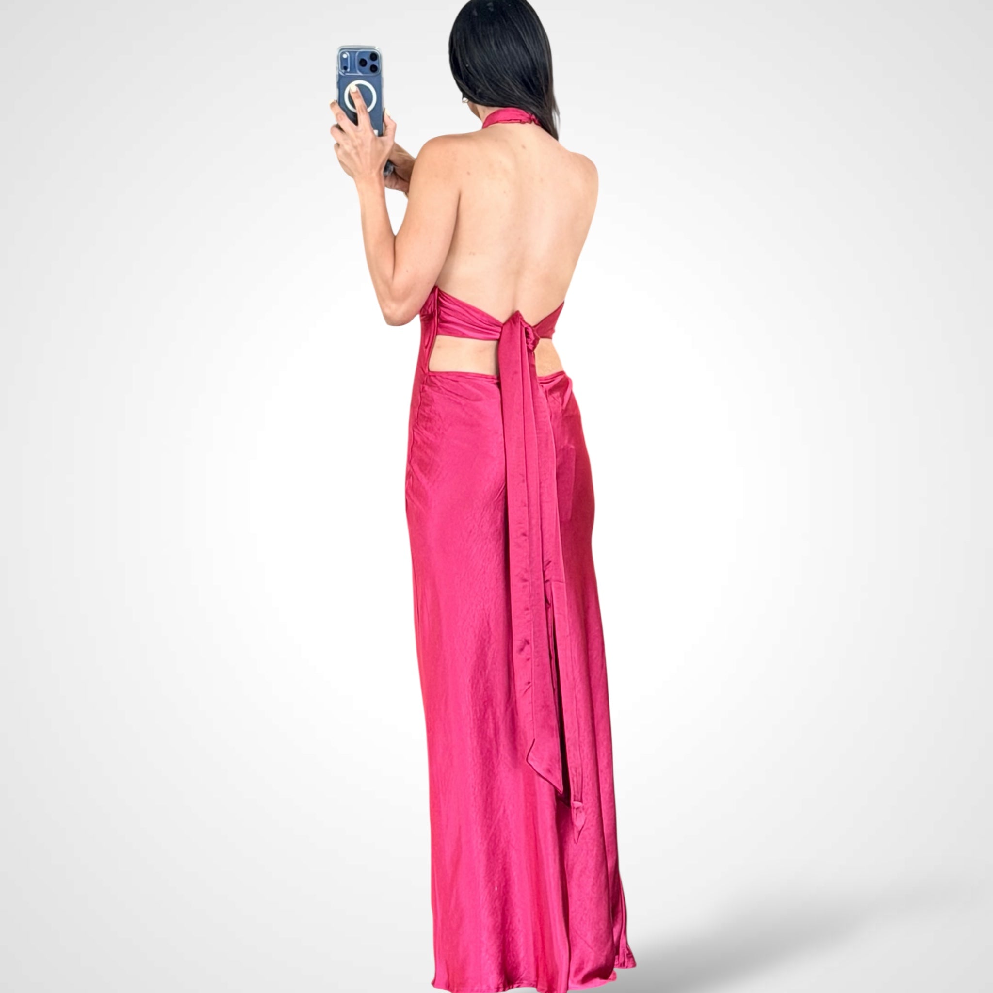 WINE CROSS HALTER MAXI DRESS•-3