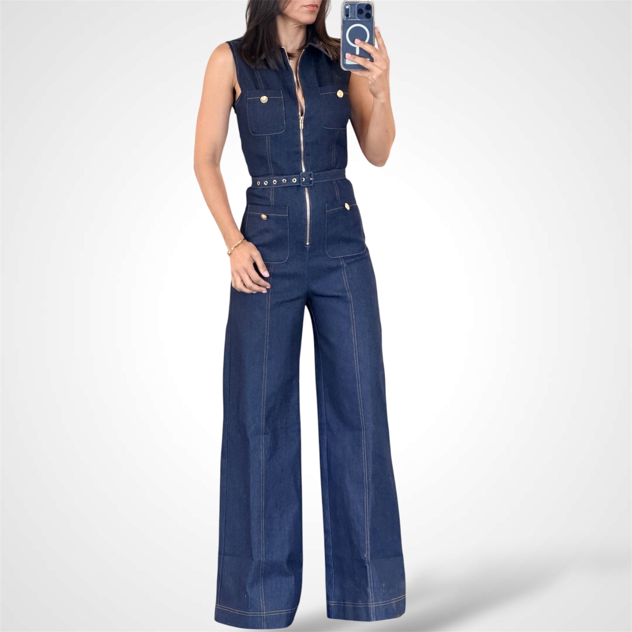 Dark Denim Collar Jumpsuit
