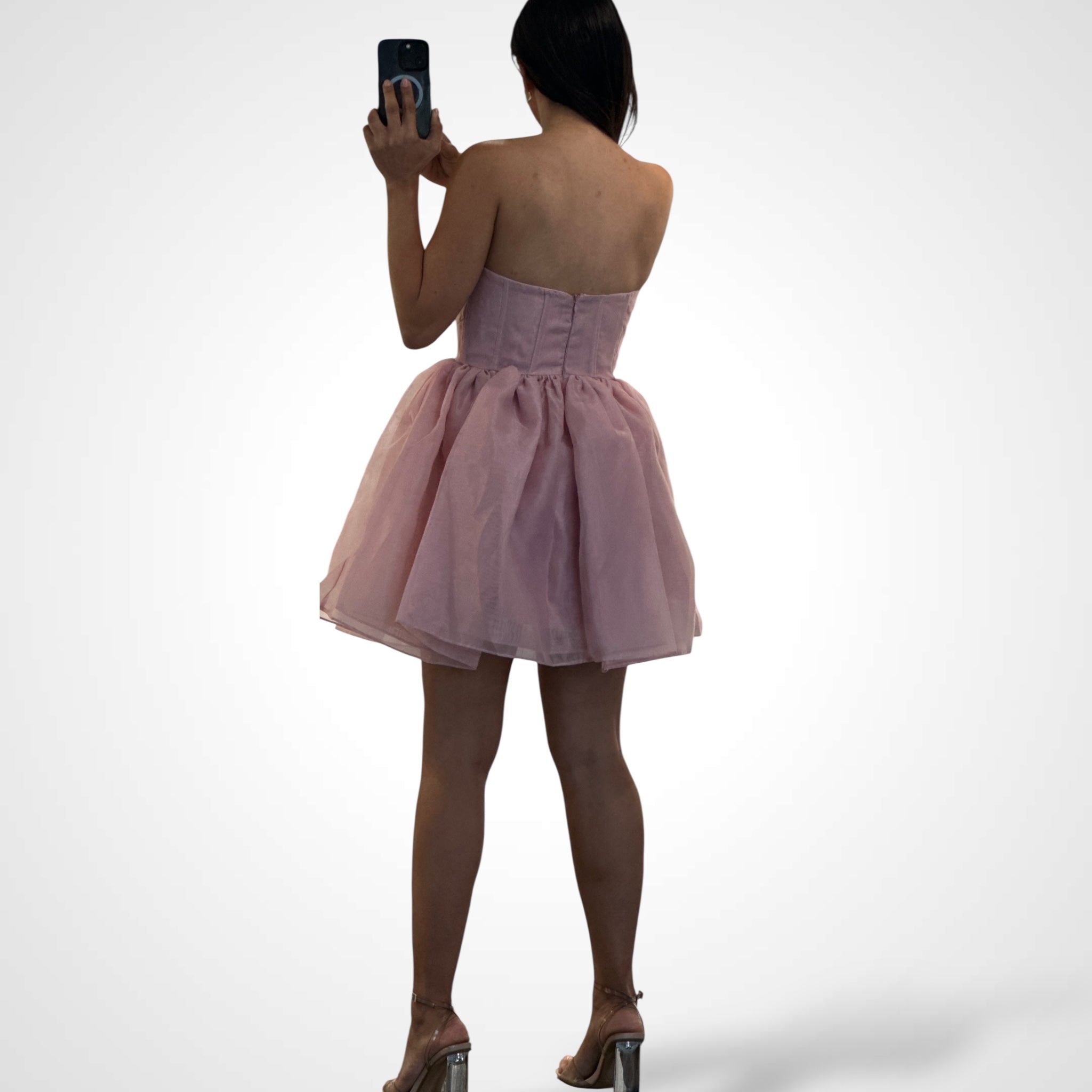 SOLID COLOR BABY DOLL STYLE SHEER MINI DRESS•-3