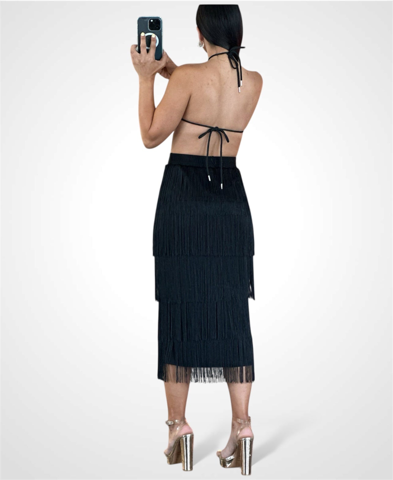 Fringes Black Midi Skirt-3