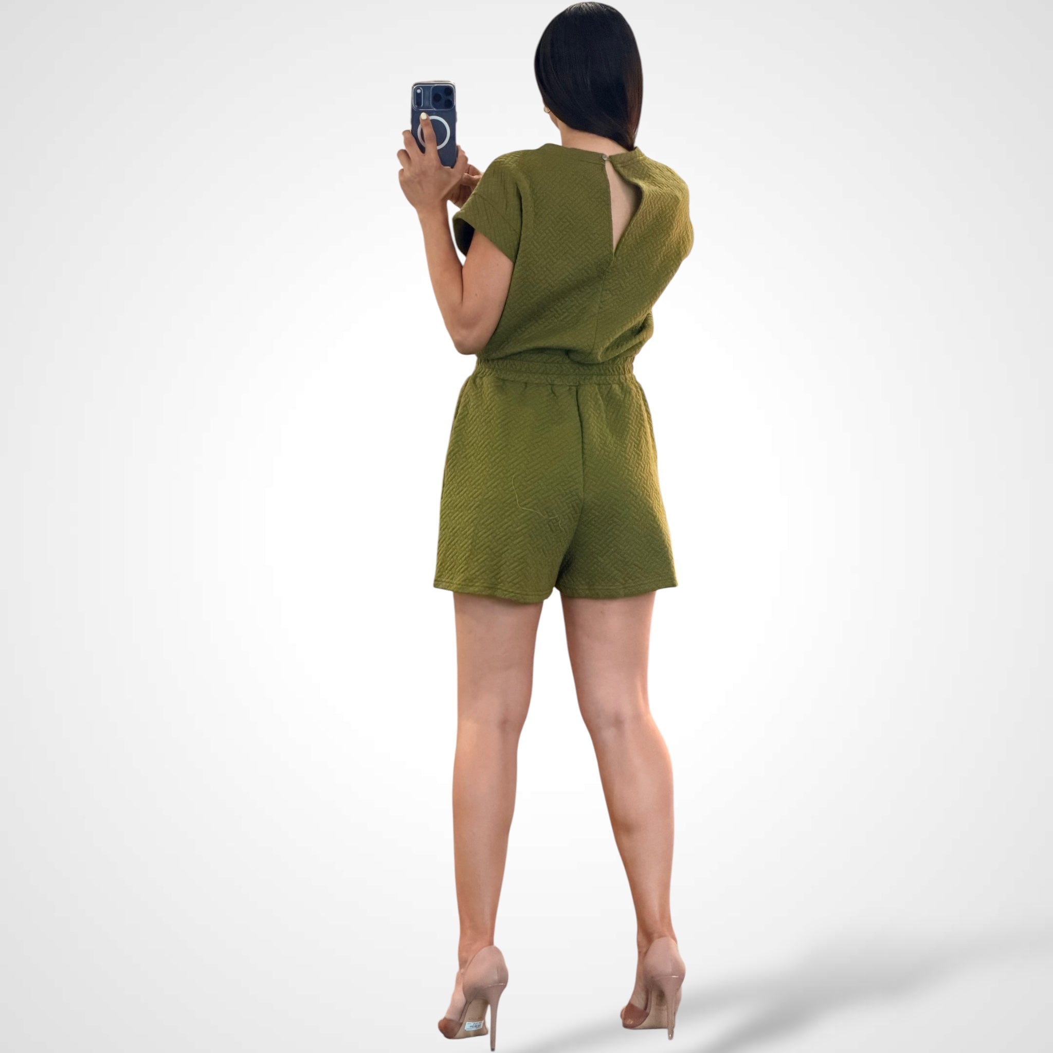 Olive Drop Shoulder Textured Heavy Knit Romper•-3