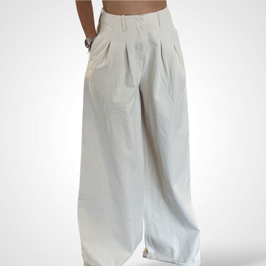 (PRE-Orden disponible 13 Oct) PLEATED WASHED TWILL WIDE LEG PANTS
