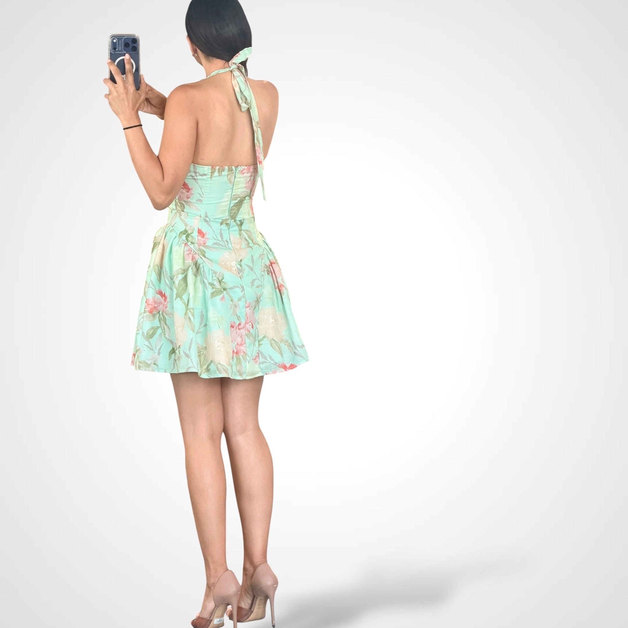 HALTER MINT FLORAL MINI DRESS•-3
