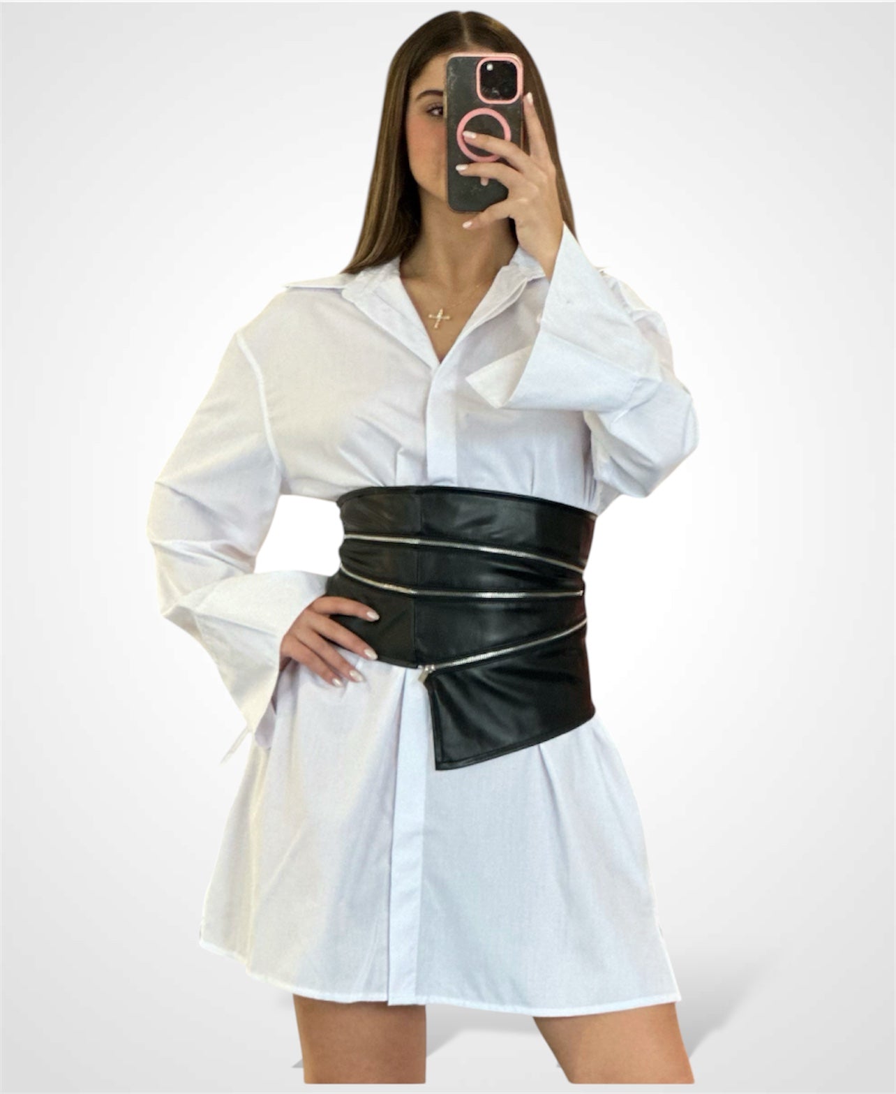 SHIRTS DRESS WITH ZIPPER DETAIL CORSET•