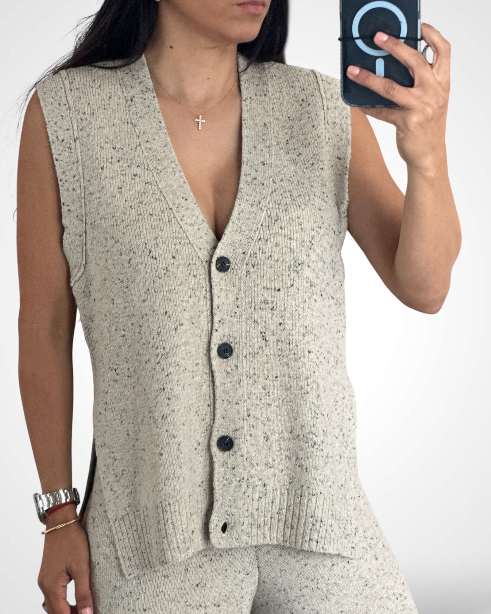 RELAXED FIT KNIT VEST TOP AND LONG PANTS SET