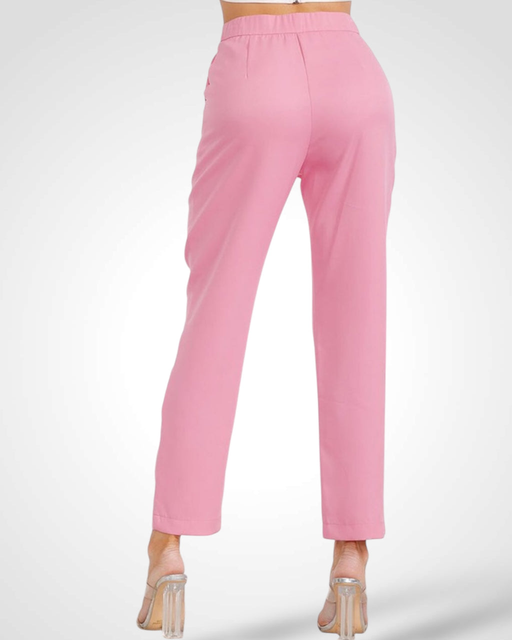 BUTTON CLOSURE FRONT POCKETS WIDE LEG PANTS (Pink)