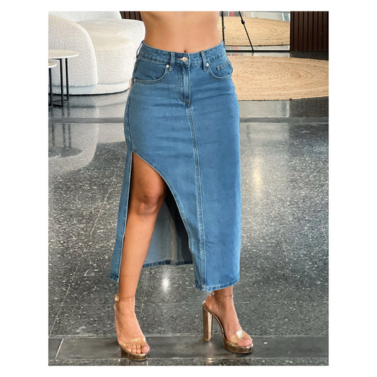 LONG DENIM SKIRT WITH OPE