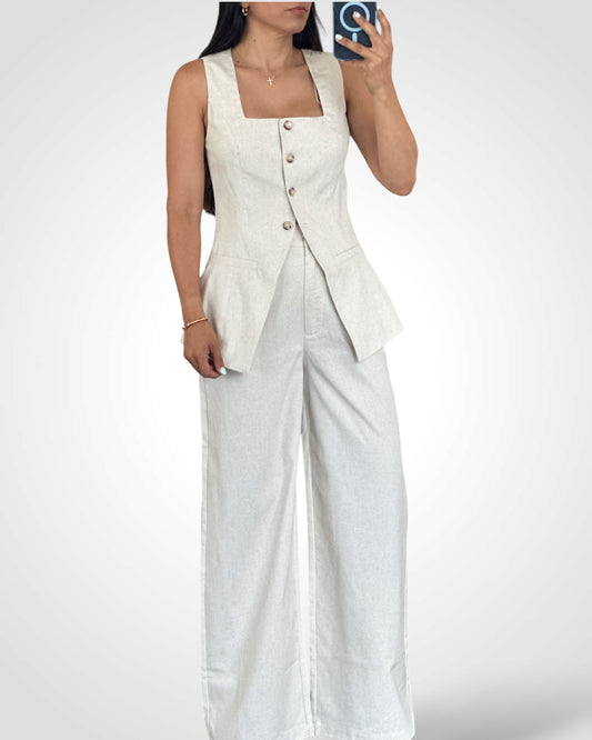 OATMEAL SQUARE NECK NEST AND LONG PANTS SET