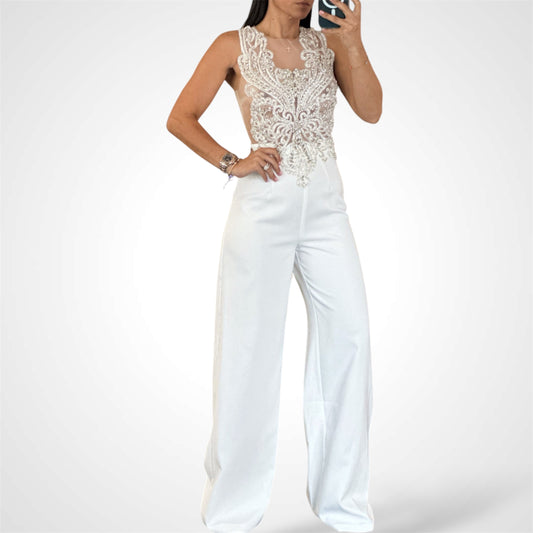 Mesh Stones Rhinestone Jumpsuit