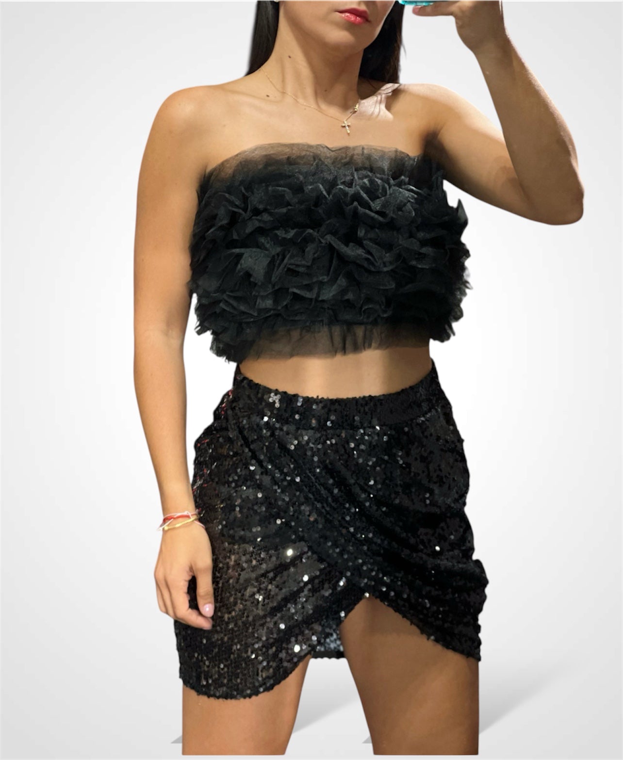 BLACK MESH TULLE TUBE TOP